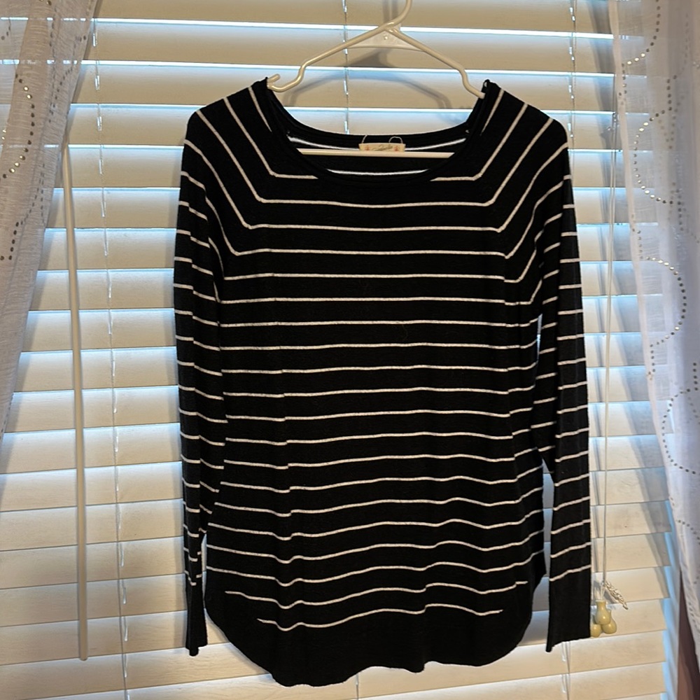 Magnolia Black and White Striped Crew Neck Sweater